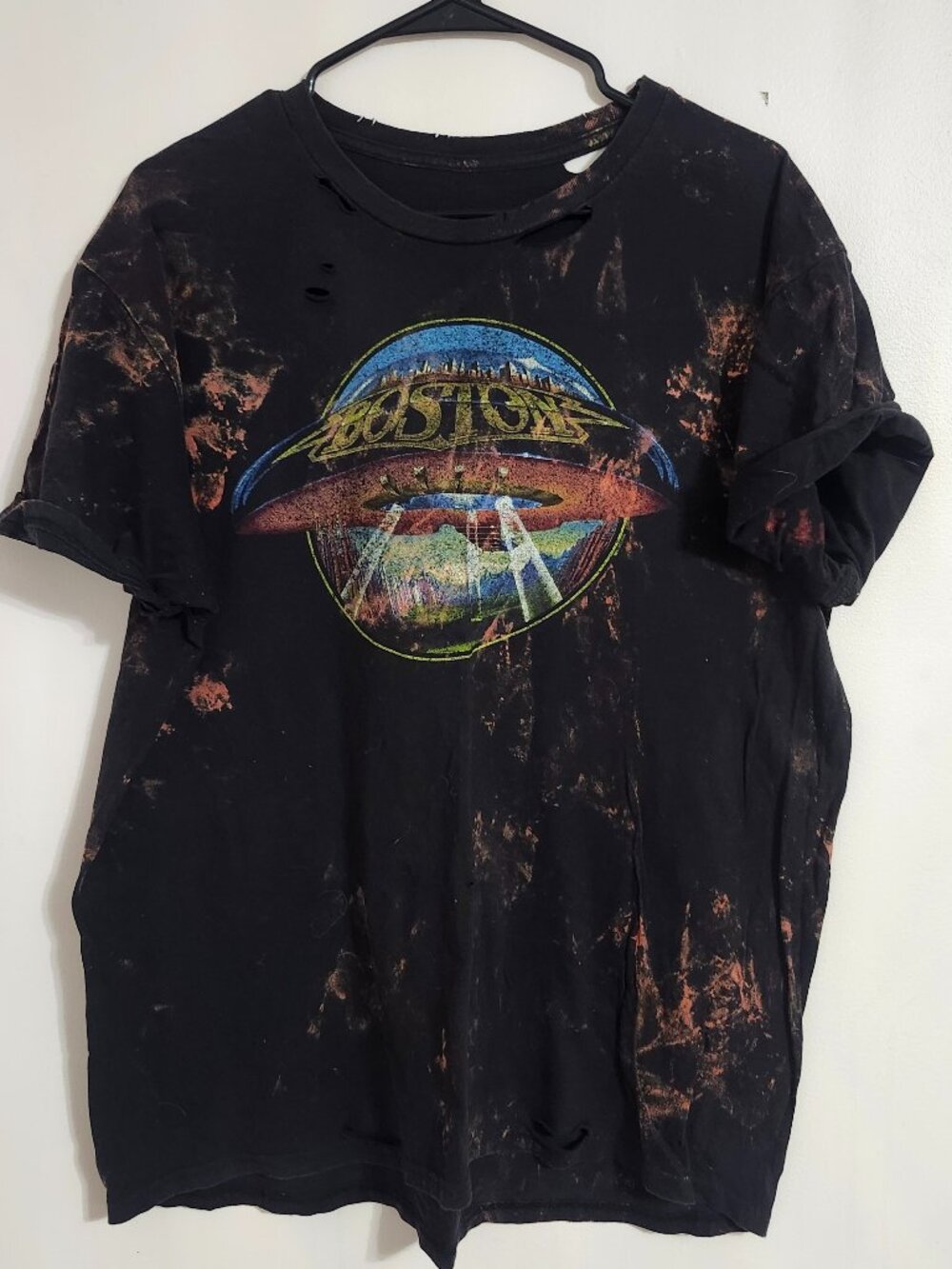 Bleached and distressed Boston band shirt size XL